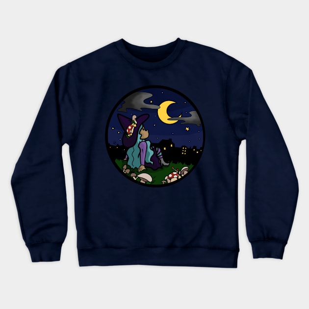 Stargazing Witch Sticker Crewneck Sweatshirt by audistry